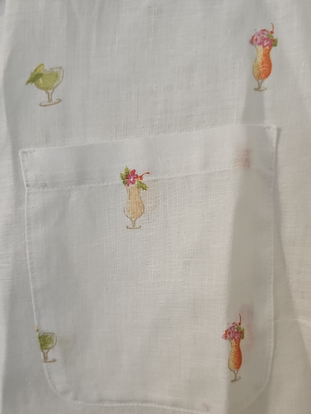 Chico's White Linen Sheer Button-Up Shirt with Tiny Cocktail Drinks Icons - Picture 4 of 4